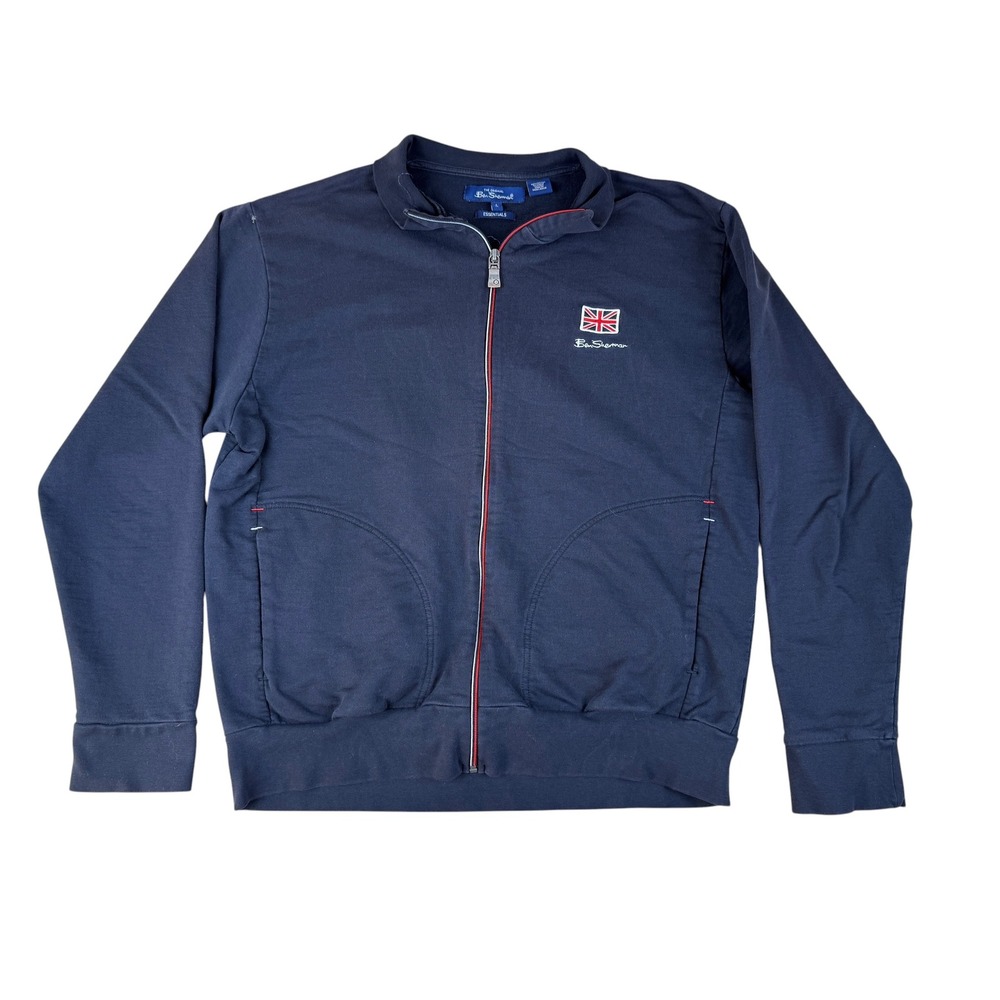 Ben Sherman XL Track Jacket British Mod Navy Cotton Union Jack Zip Up